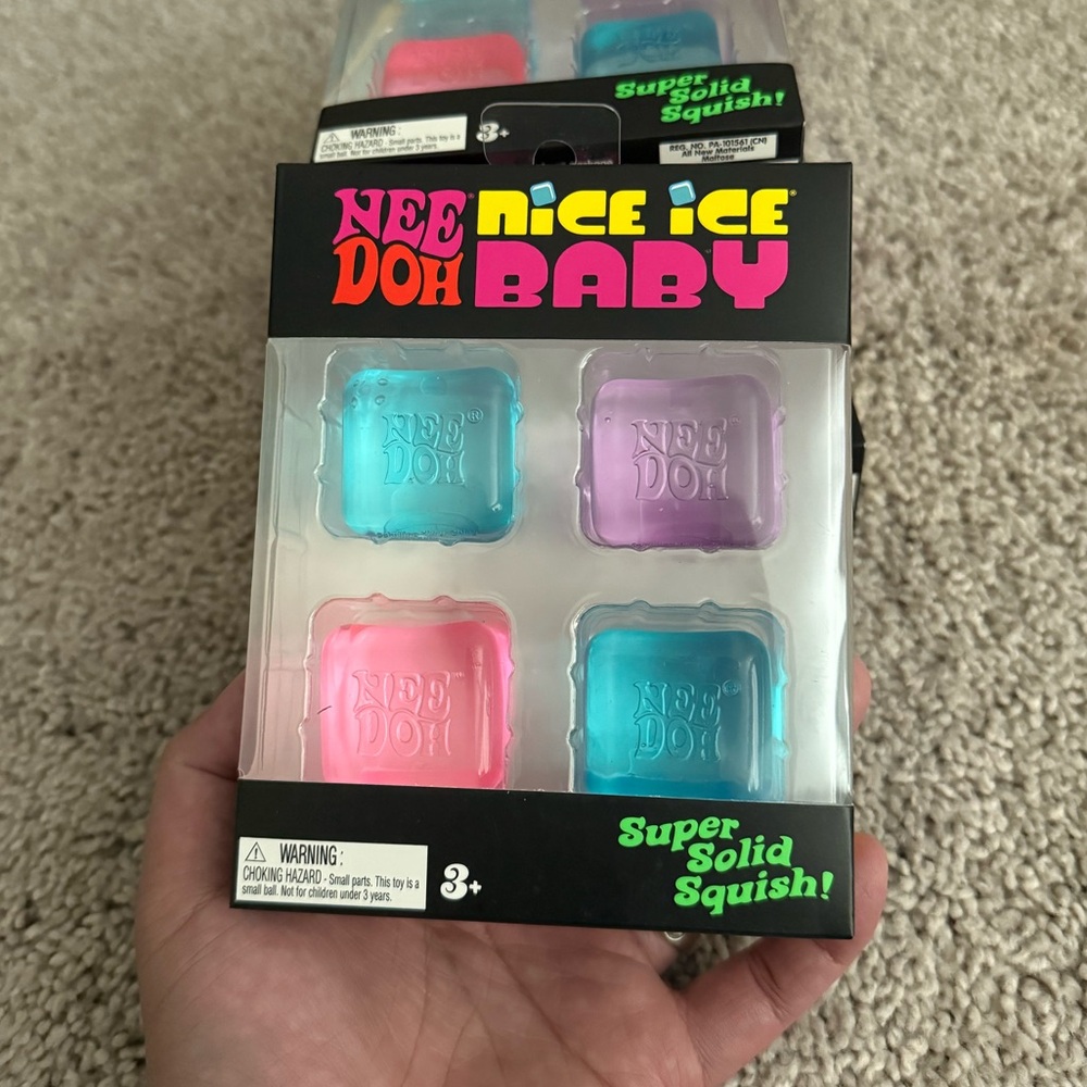 NeeDoh Nice Ice Baby satisfying square shaped sensory toy.